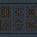 Golden Square Carvings With Various Intricate Patterns On Dark Blue Background 3d model