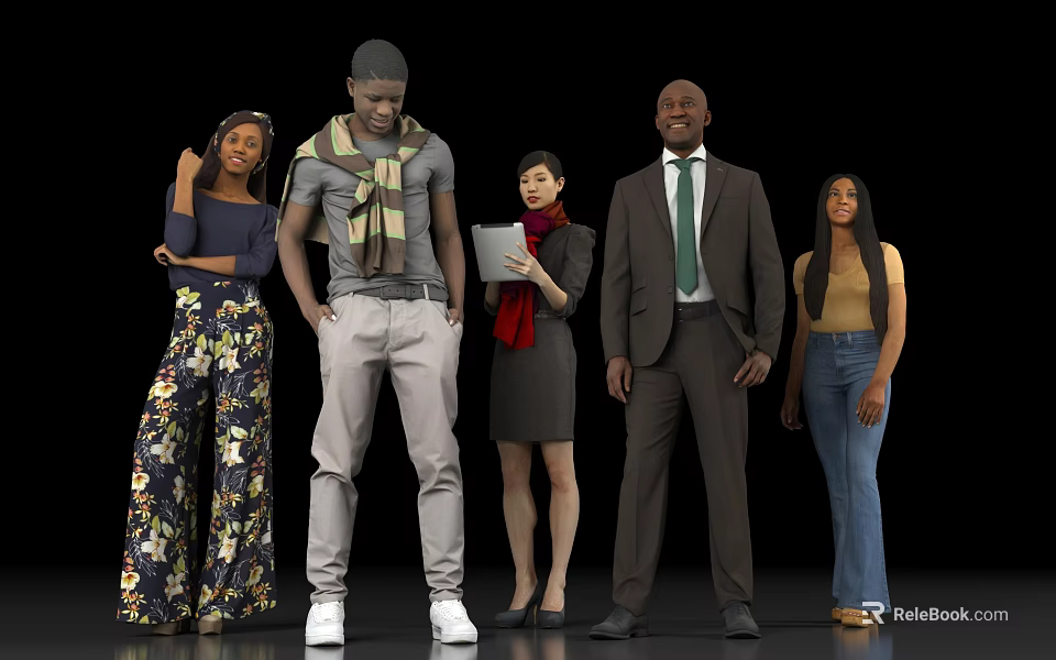 Diverse Group of People Standing Together Showcasing Various Clothing Styles Including Casual And Formal Outfits 3d model 
