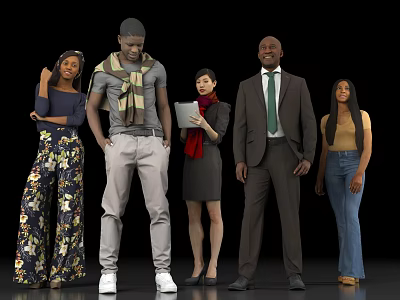 Diverse Group of People Standing Together Showcasing Various Clothing Styles Including Casual And Formal Outfits 3d model