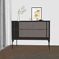 Modern Entryway Console Cabinet with Glass Doors and Decorative Vase Books Against Wall Art