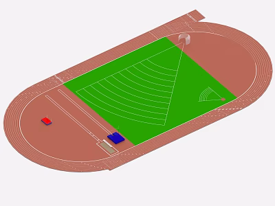 Athletic Stadium Design With Red Running Track Green Turf Field And Colorful Facilities 3d model