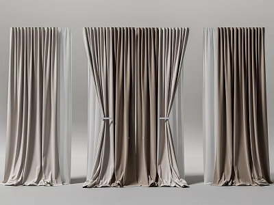 Elegant Neutral Toned Curtains with Draped Design and Soft Velvet Fabric 3d model