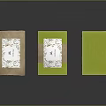 Three Piece Decorative Ornament Set Featuring Brown Green Packaged and Green Unpackaged Labeled Pieces