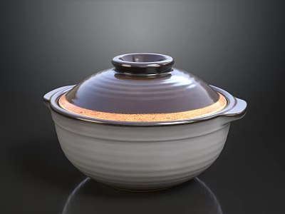 Ceramic Casserole With Brown Lid And White Striped Body Design 3d model
