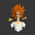 Game Movie Character With Orange Flame Hair White Spots Sharp Expression And White Top Bust