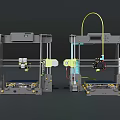 Two Desktop Industrial 3D Printers With Metal Frames And Print Beds 3d model