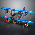 Vintage Blue Passenger Biplane With Italian Flag Colors Dual Propellers Red Wheels And Retro Design