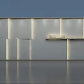 Modern Display Wall Featuring Decorative Artworks Flowing Lines Light Frame And White Square Panel 3d model
