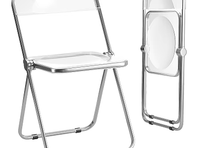 Clear Transparent Folding Chair With Acrylic Seat And Chrome Metal Frame 3d model