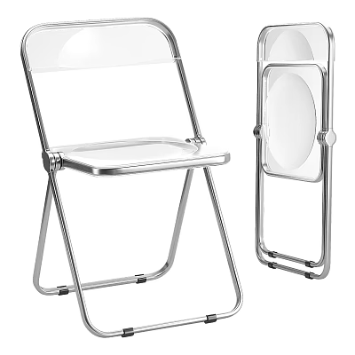 Clear Transparent Folding Chair With Acrylic Seat And Chrome Metal Frame 3d model