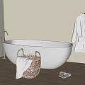 Stylish Bathtub In Bathroom With Wicker Basket Towel Hanging Bathrobe And Slippers