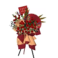 Elegant Red Flowers Arrangement in Vase with Red Card and Fan Decoration on Tripod Stand