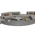 Modern Light Gray Sofa Coffee Table Set With Pillows Plant And Circular Rug 3d model