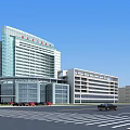 Modern Hospital Building With Glass Curtain Walls Multi Storey Structure And Parking Area