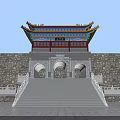 Traditional Chinese Ancient Architecture With Yellow Tiled Roof Stone Wall Steps And White Balustrades