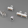 Modern Foldable Conference Table Setup With White Frame Wooden Top And Chairs 3d model