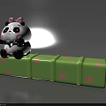Cute Panda Doll With Pink Bow Sitting On Green Polka Dot Block