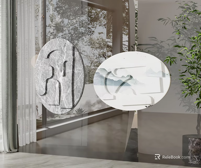 Circular Wall Decor With Abstract Lines And Landscape Patterns For Modern Living Room 3d model