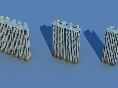 Three High Rise White Residential Buildings With Balconies And Blue Background 3d model