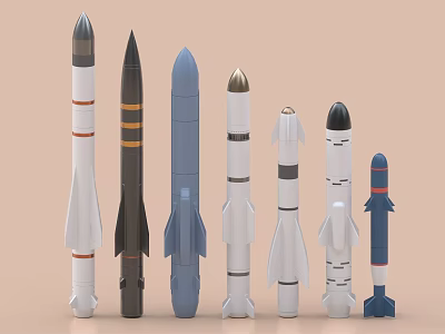 Various Rocket Weapon Models Showcasing Different Designs And Sizes Together 3d model