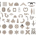 Various Carved Ornaments Including Butterfly Shell Flower And Geometric Patterns For Design Projects