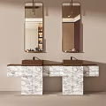 Modern Bathroom Vanity With Double Sinks Marble Countertop And Wall Mirrors
