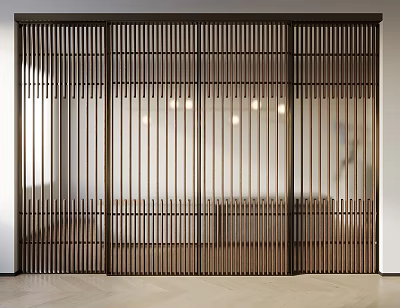Modern Japanese Style Wooden Sliding Doors With Vertical Slats For Interior Design 3d model