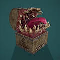 Mysterious Wooden Chest Creature With Sharp Fangs And Extended Pink Tongue