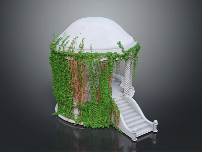 Beautiful White Dome Structure Covered With Lush Green Vines And White Stairs 3d model