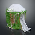 Beautiful White Dome Structure Covered With Lush Green Vines And White Stairs