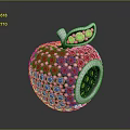 Decorative Jeweled Apple Ornament With Pink Red Gemstones And Green Leaf