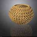 Woven Yellow Round Basket With Intricate Textured Design And Smooth Surface