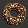 Yummy Chocolate Frosted Donut Topped With Colorful Sprinkles on Dark Background