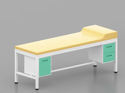 Medical Examination Table With Yellow Mattress White Frame And Green Drawers For Medical Clinics 3d model
