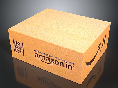 Amazon.in Brown Cardboard Shipping Box With Logo Text On Black Background 3d model