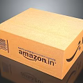 Amazon.in Brown Cardboard Shipping Box With Logo Text On Black Background