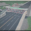 Modern Landscape Bridge With Red Pillars Star Shaped Decorations And Glass Railings
