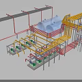 Integrated Industrial Equipment Configuration With Piping Systems Steel Frames Blue Tanks And Pump Units