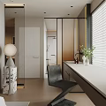 Modern Bedroom Interior With Large Bed Built in Wardrobe Dressing Table And Ambient Lighting 3d model