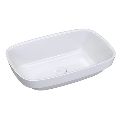 White Porcelain Rectangular Countertop Washbasin With Smooth Surface And Central Drain Hole 3d model