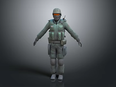 Human Military Tactical Character in Full Gear with Helmet and Goggles 3d model