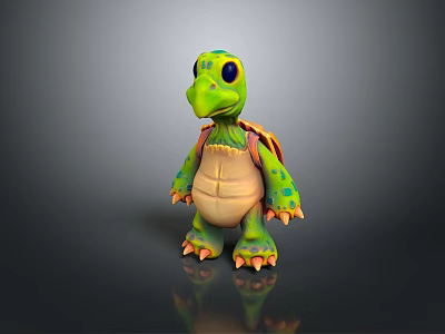 Adorable Reptile Turtle Character in Cartoon Style 3D Model with Green Shell and Yellow Belly 3d model