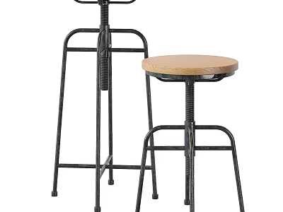 Bar Stools With Black Metal Frame And Round Wooden Seat Design 3d model