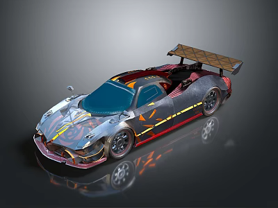Sleek Sports Car With Aerodynamic Design Metallic Finish Colorful Accents And Rear Spoiler 3d model