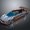 Sleek Sports Car With Aerodynamic Design Metallic Finish Colorful Accents And Rear Spoiler