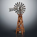 Vintage Wooden Windmill Decorative Furniture With Metal Blades And Sturdy Base