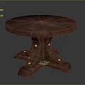 Sturdy Wooden Round Table With Natural Finish And Multi Legged Base