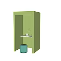 Green Sofa Booth Interior With Blue Round Stool And Small Table