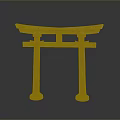 Traditional Torii Gate Structure With Turquoise Copper Patina And Rusted Columns