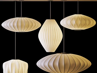 Elegant Modern Pendant Lights Hanging With Different Shapes And Textured White Lampshades 3d model
